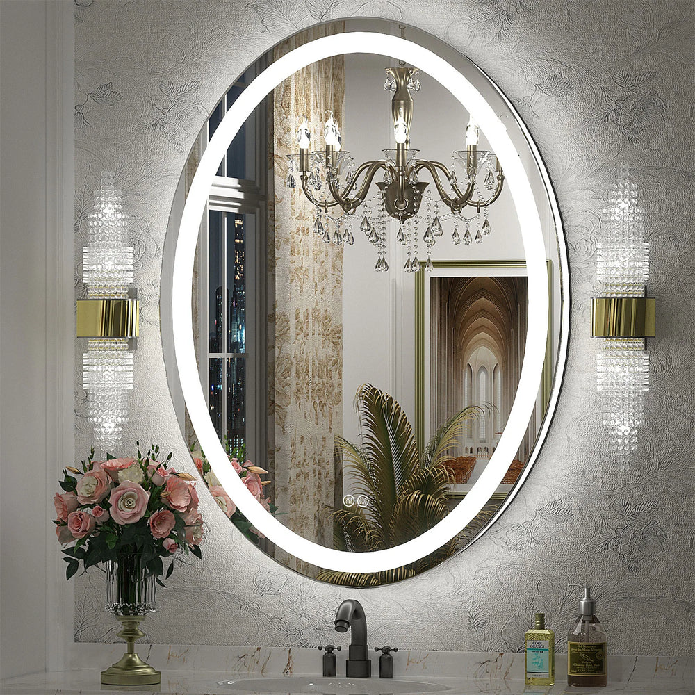 Super Bright Oval LED Lighted Anti-Fog Tempered Glass Bathroom Vanity Mirror with ETL and 3-Year Warranty
