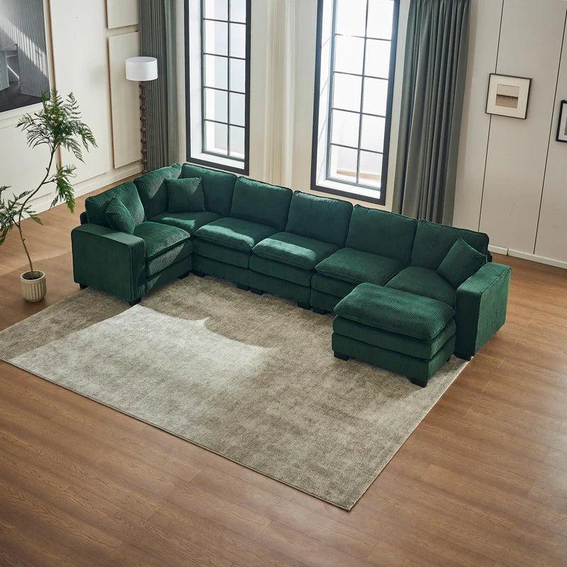 Modern U-Shaped 6-Seater Sectional Sofa with One Footstool