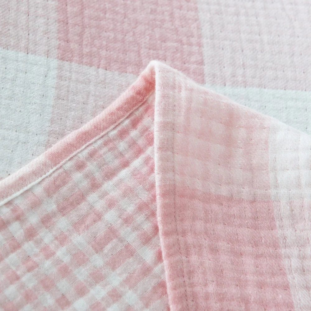 WHOLINENS Cotton Four Layers Muslin Gauze Picnic Throw Blanket Reversible