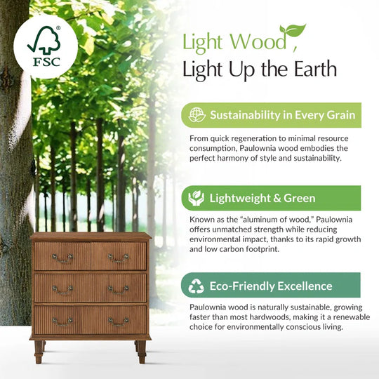 Kaybri 28"W Solid Paulownia Wood 4-Drawer End Table with Charging Station and Simple Assembly