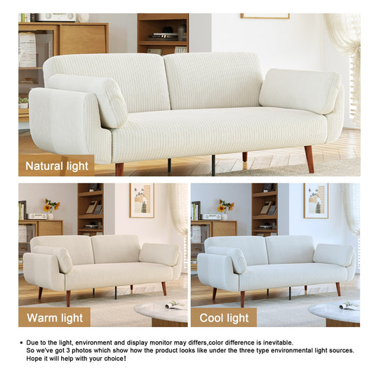 73" W Upholstered Corduroy Convertible Sleeper Sofa Bed with Pillows