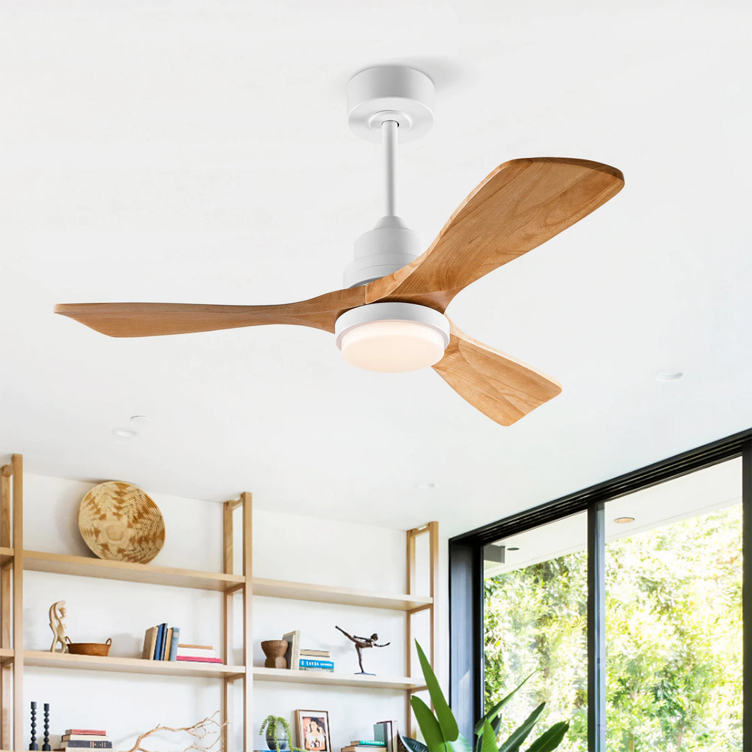 Sofucor 42"/48"/ 52"/60"Noiseless Walnut Wood Ceiling Fan with Remote Control, Integrated Light Optional