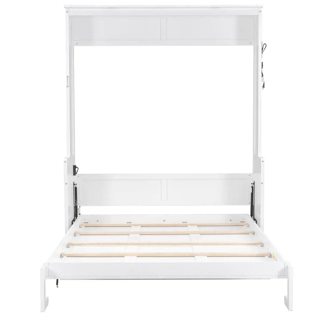 Queen Size Murphy Bed with Fold-Down Desk, Dual LED Lights & Built-In USB Power Station