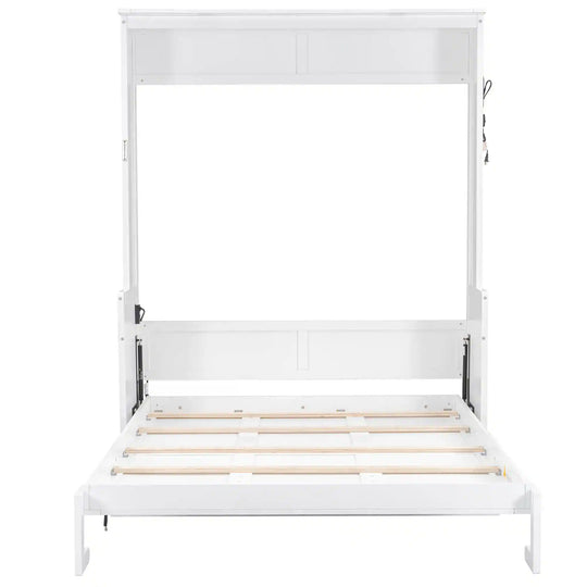 Queen Size Murphy Bed with Fold-Down Desk, Dual LED Lights & Built-In USB Power Station