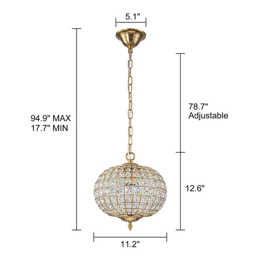 Retro French 4/5-Light Antique Brass Globe Crystal Chandelier for Living/Dining Room