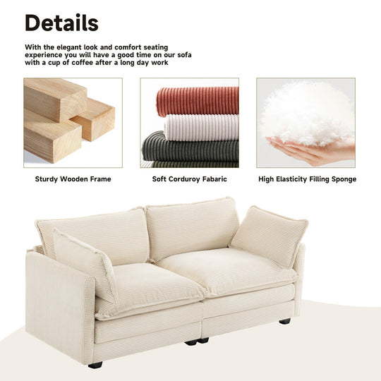Corduroy Sectional Sofa with Removable Ottomans & Ultra-Soft Cushions for Living Room & Bedroom