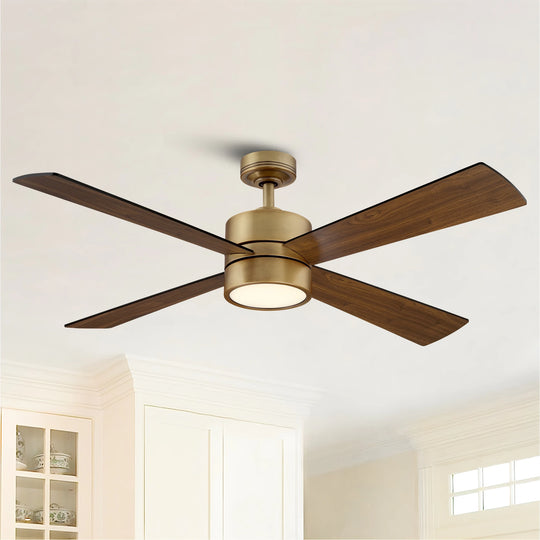 52" Antique Brass Plywood 4-Blade Indoor Ceiling Fan with Light and Remote