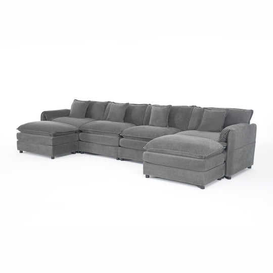- 6-Piece Modular U-Shaped 143.31" Sectional Sofa with 2 Movable Ottomans