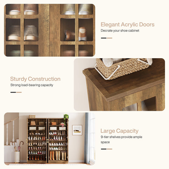 8-Tier Modern Shoe Storage Cabinet with Doors and Adjustable Shelves