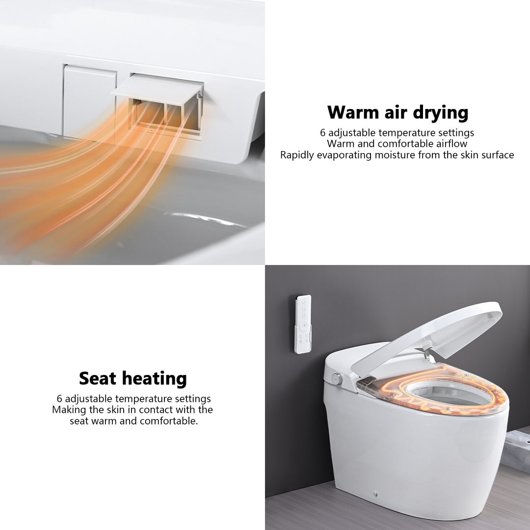 Smart Toilet Bidet Combo with Self-Cleaning Nozzle, Heated Seat, Night Light, Knob Control, Power Outage Flushing, Soft Close