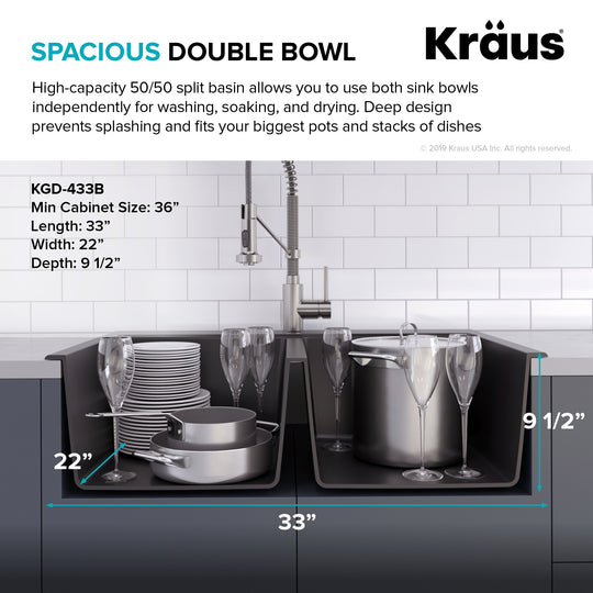 Granite 33 Inch 2-Bowl Undermount Drop-In Kitchen Sink