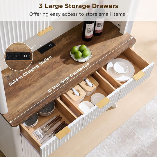 72" Wine Bar Cabinet, Modern Wood Coffee Bar Cabinet with LED Lights