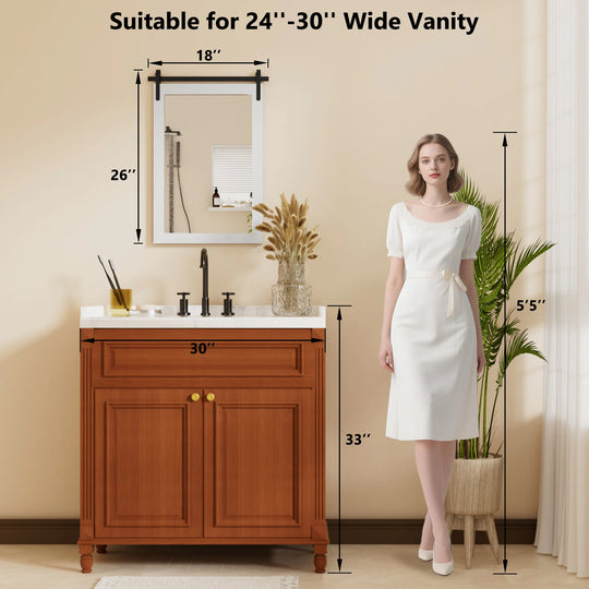 Farmhouse Barn Door Solid Wood Frame Bathroom Vanity Wall Mirror