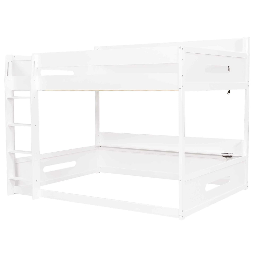 Queen over Queen Bunk Bed with Storage Shelves & USB Ports by