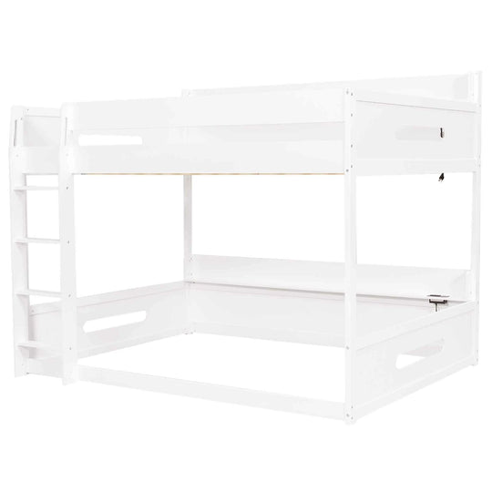 Queen over Queen Bunk Bed with Storage Shelves & USB Ports by