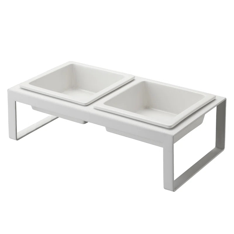 Steel and Ceramic Pet Food Stand, 2 Bowls for Food and Water, Tall, 1.25 Cups