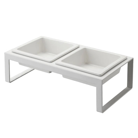 Steel and Ceramic Pet Food Stand, 2 Bowls for Food and Water, Tall, 1.25 Cups