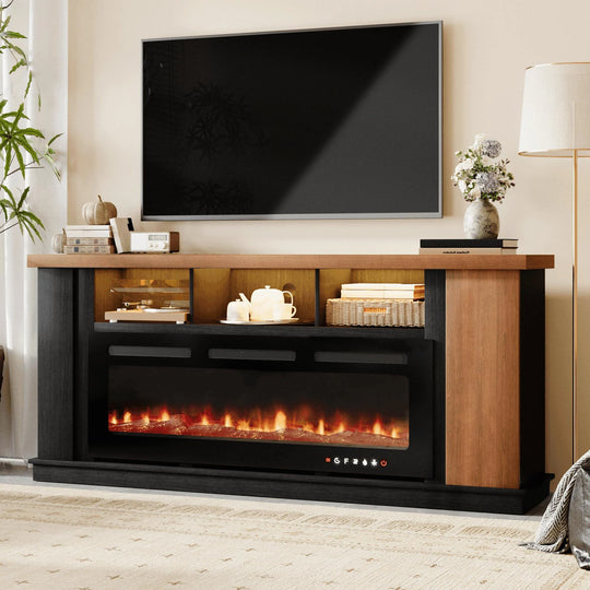 70" TV Stand with Electric Fireplace Heater, Media Entertainment Center Console for Tvs up to 80" with Storage Cabinet