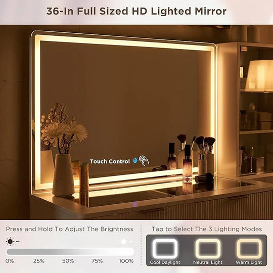 Modern Makeup Vanity Desk with HD Lighted Mirror, Dressing Table