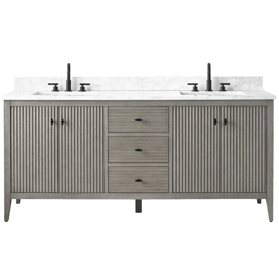 72" Double Sink Bathroom Vanity Cabinet with Engineered Marble Top