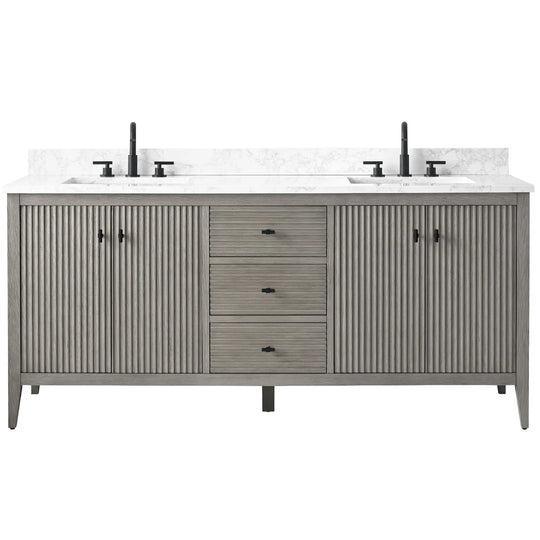 72" Double Sink Bathroom Vanity Cabinet with Engineered Marble Top