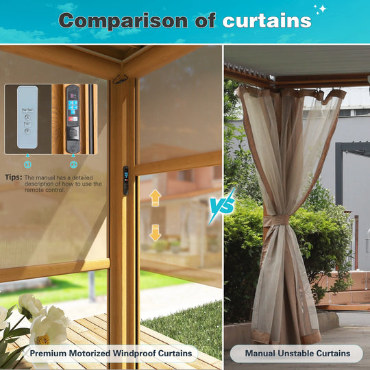 Outdoor Louvered Pergola Gazebo with Adjustable Aluminum Rainproof Roof and Pull-Down Screen