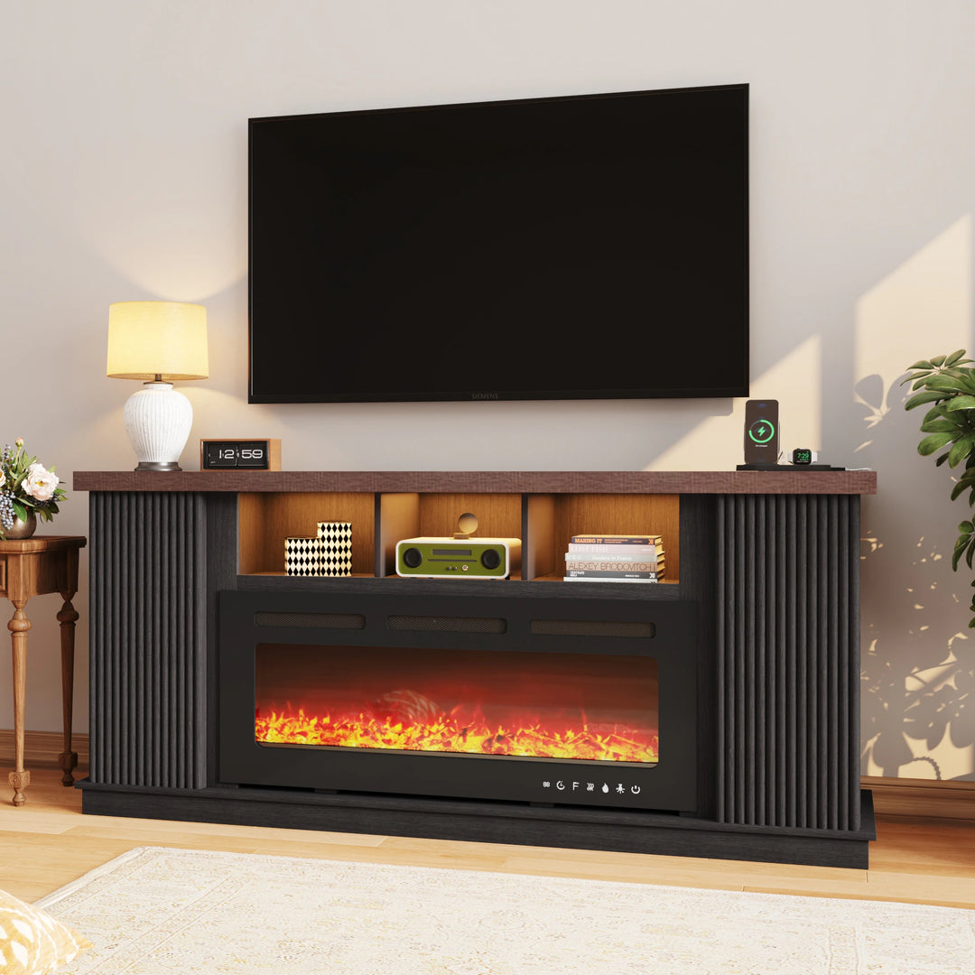 70" TV Stand with Electric Fireplace Heater, Media Entertainment Center Console for Tvs up to 80" with Storage Cabinet