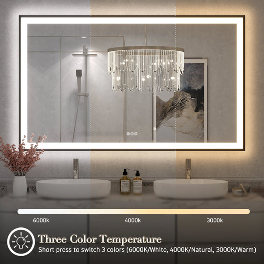 Extra Large Black Frame LED Bathroom Vanity Mirror with 3 Years Warranty and UL Certified