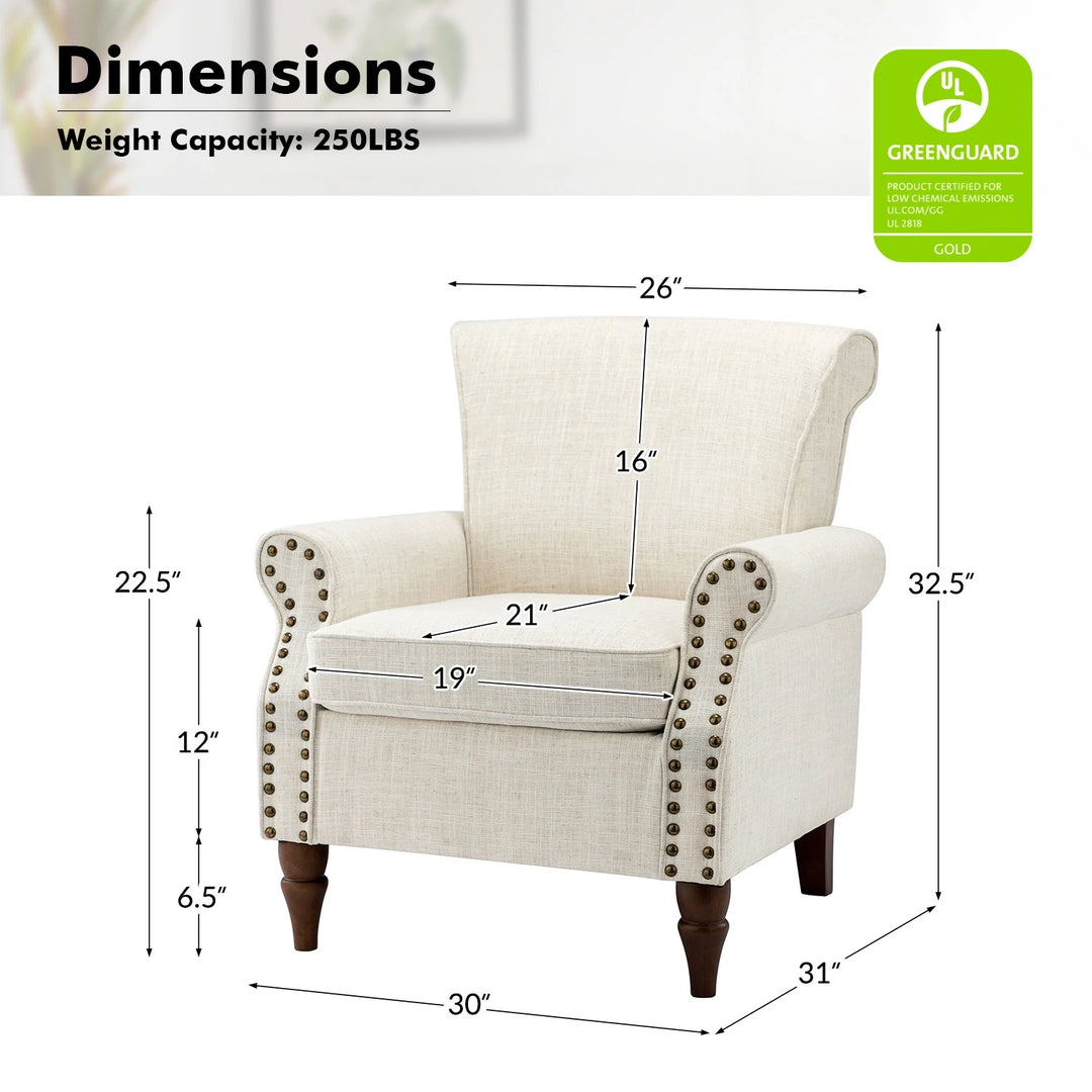 Nyctelius Upholstered Comfy Accent Chair with Turned Wooden Legs and Nailhead Trim Set of 2 by