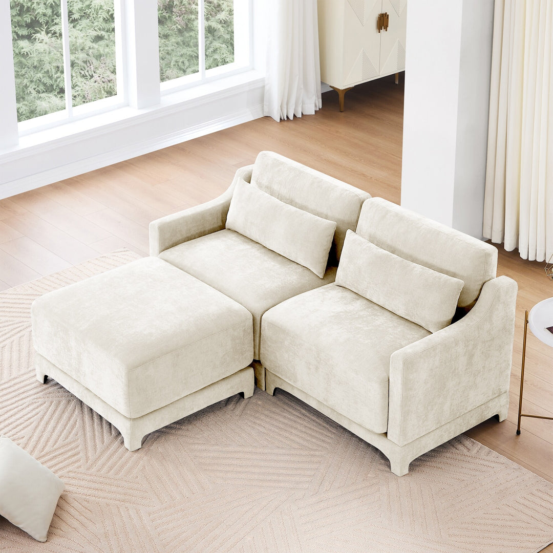 Modern Chenille 4-Seater Sofa with 2 Ottoman, Lumbar Cushions, Ergonomic Backrest, High-Resilience Spongeand Tufted Armrests