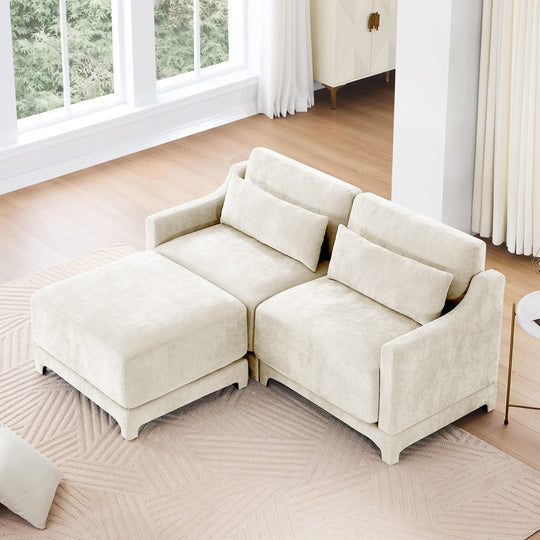 Modern Chenille 4-Seater Sofa with 2 Ottoman, Lumbar Cushions, Ergonomic Backrest, High-Resilience Spongeand Tufted Armrests