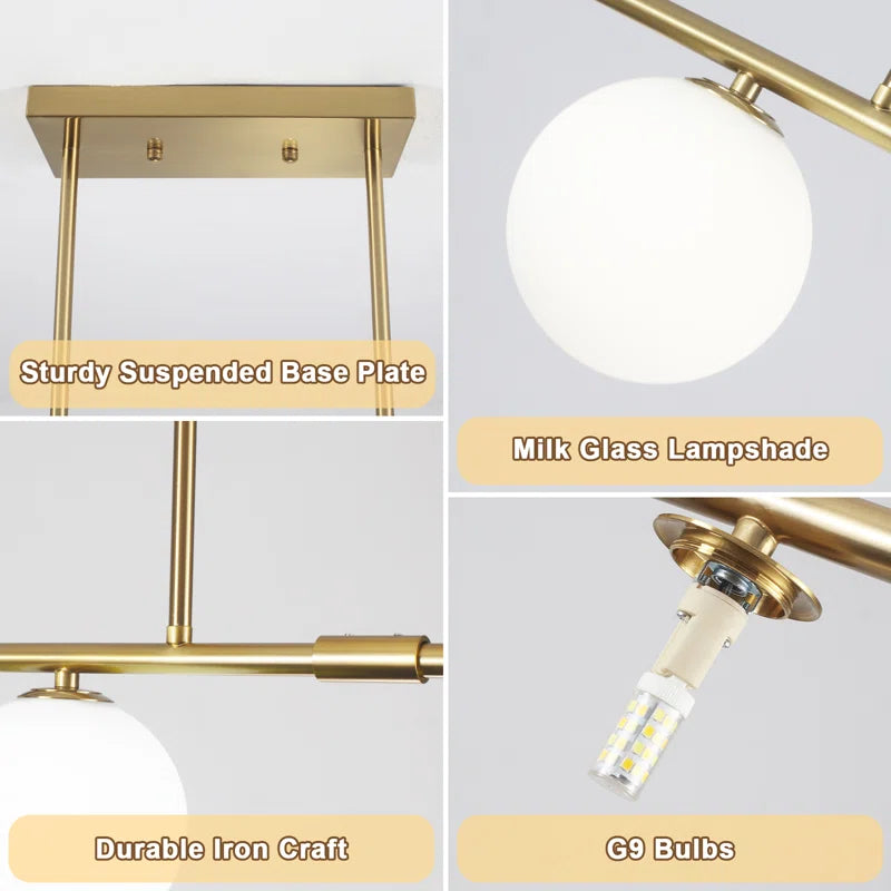 4 - Light Modern Kitchen Island Chandelier with Globe Glass Shade for Dining Room Living Room Entry