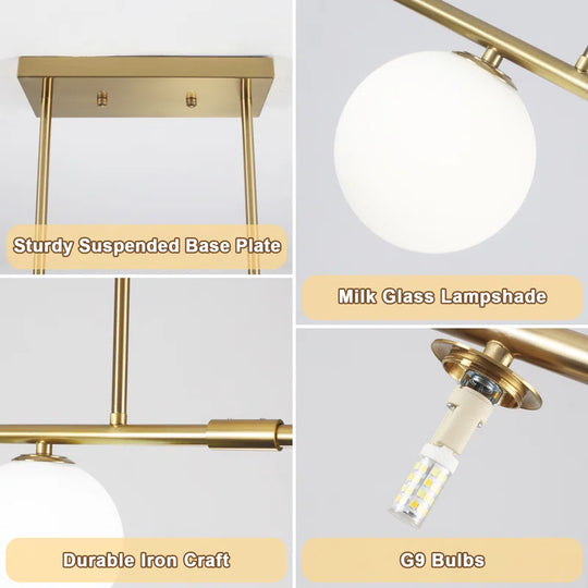 4 - Light Modern Kitchen Island Chandelier with Globe Glass Shade for Dining Room Living Room Entry