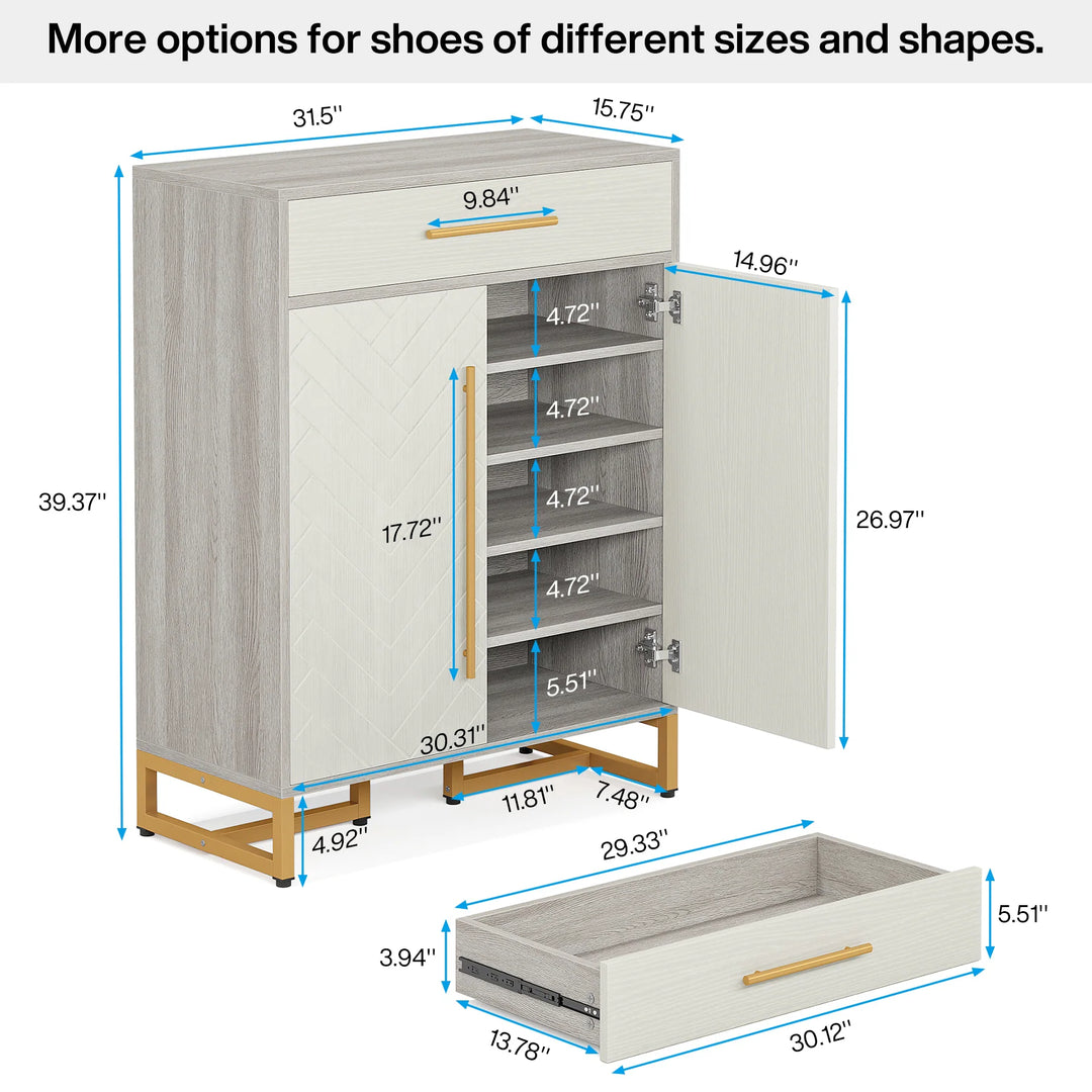 20-Pair Shoe Storage Cabinet with Drawer for Entryway - 31.5"L X 15.75"W X 39.37"H
