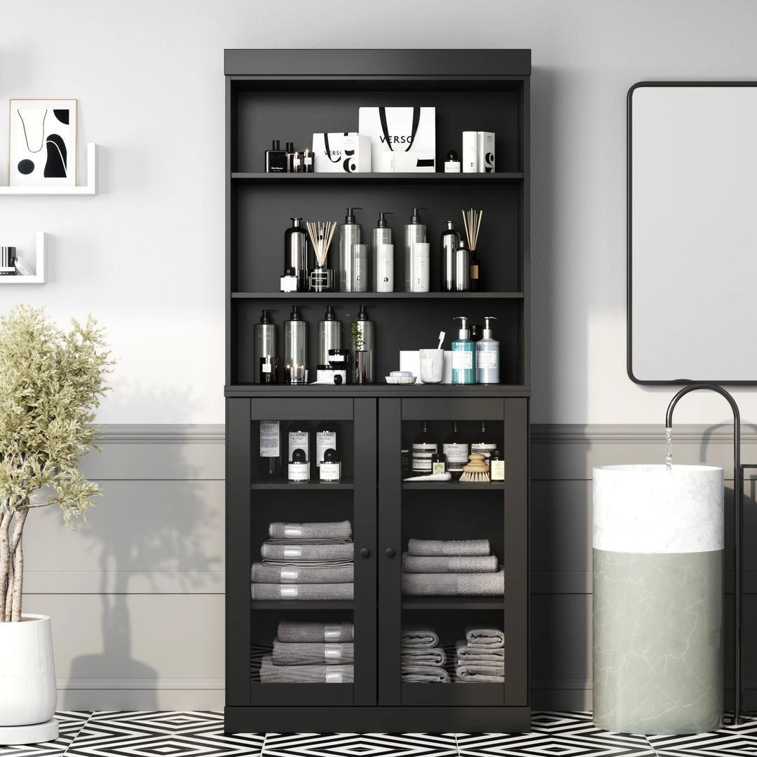 100% Solid Wood Bathroom & Laundry Storage Cabinet, Raised Panel Doors, Adjustable Shelves, 32" Wide, 71.5" Tall