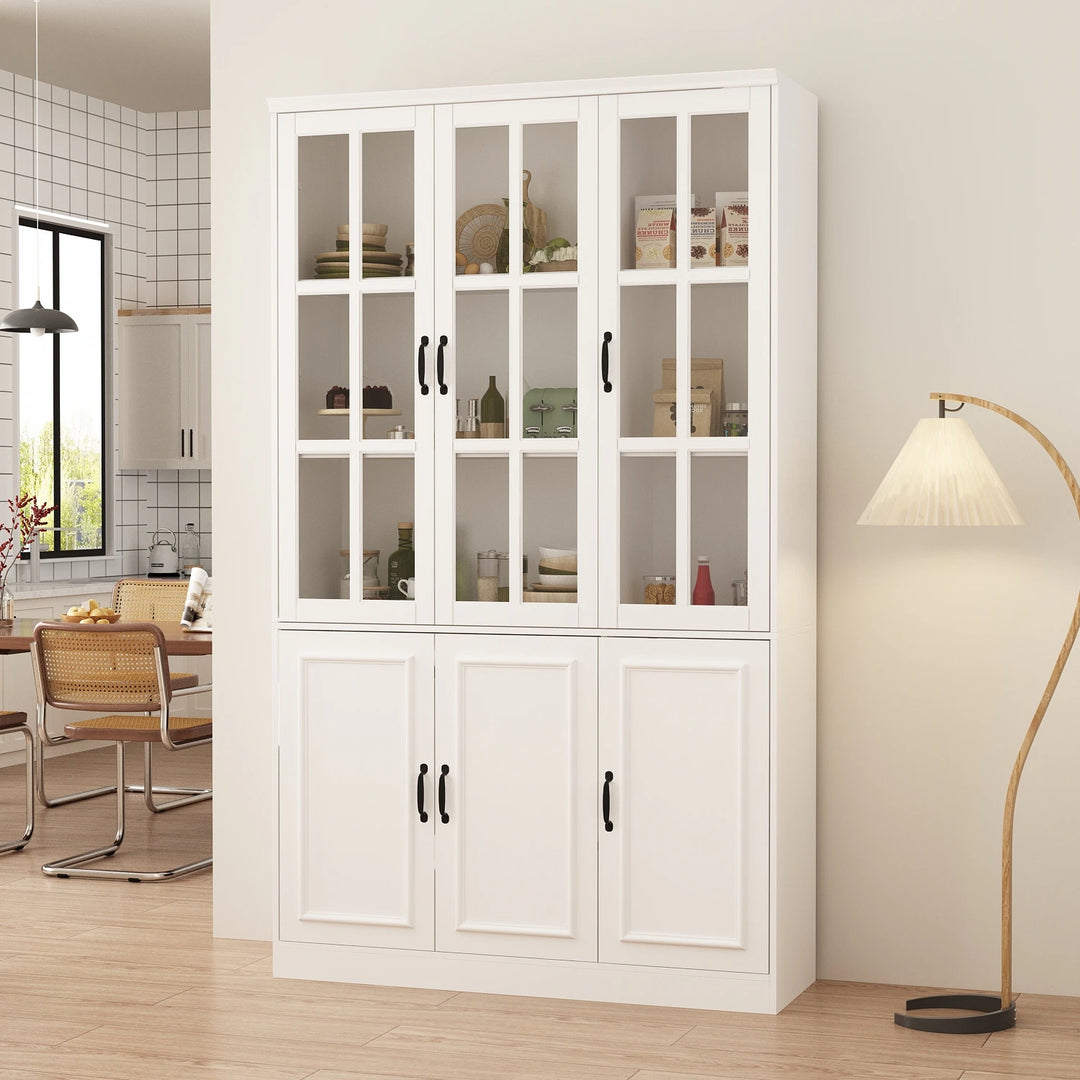 78.7"H Combo Buffet Sideboard White Curio Bookcase Cabinet Glass Door