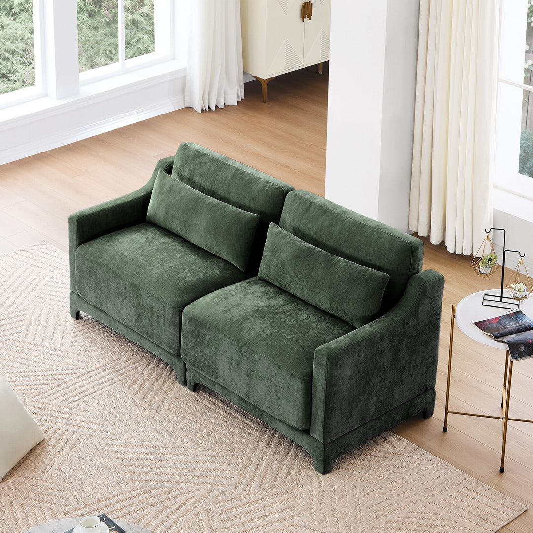 Modern Chenille 4-Seater Sofa with 2 Ottoman, Lumbar Cushions, Ergonomic Backrest, High-Resilience Spongeand Tufted Armrests