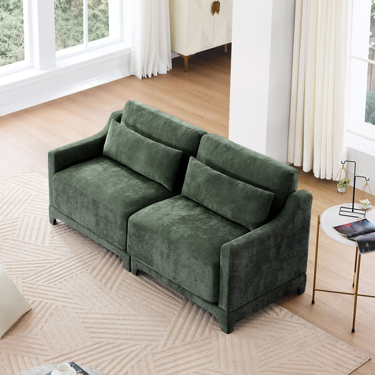 Modern Chenille 4-Seater Sofa with 2 Ottoman, Lumbar Cushions, Ergonomic Backrest, High-Resilience Spongeand Tufted Armrests