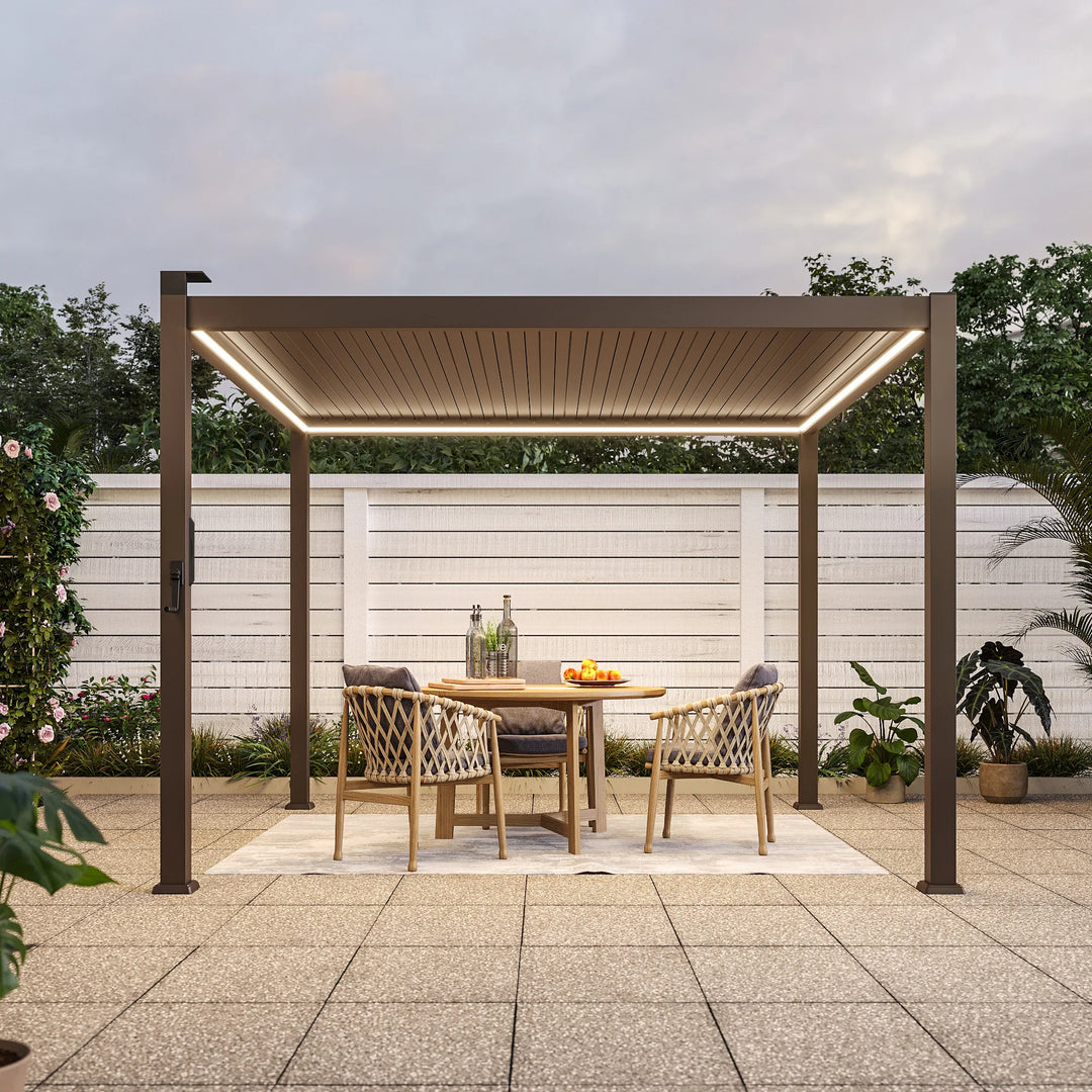 Outdoor Metal Solar LED Louvered Pergola with Adjustable Roof
