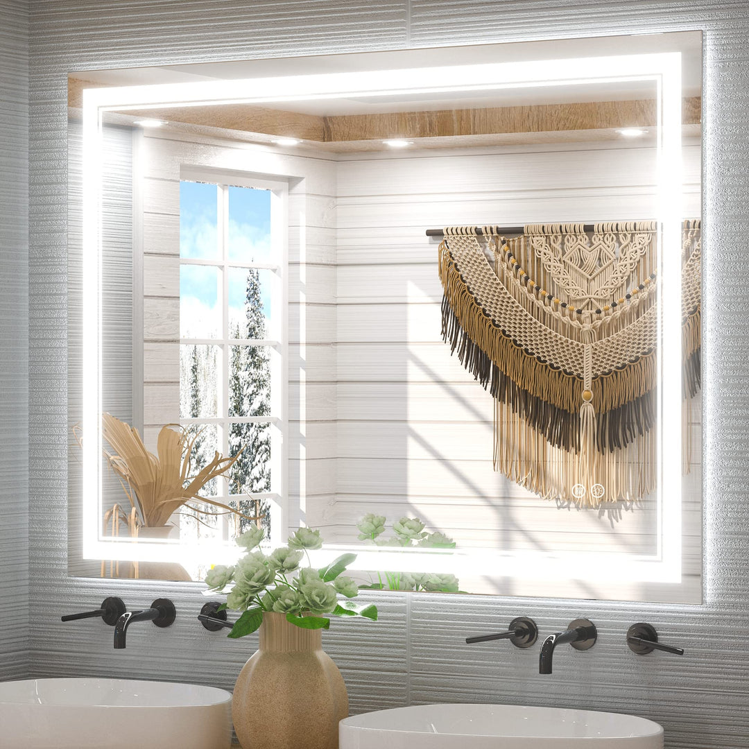 Full Size Front & Back LED Lighted Anti-Fog Tempered Glass Wall Bathroom Vanity Mirror, 3-Year Warranty & ETL Certification