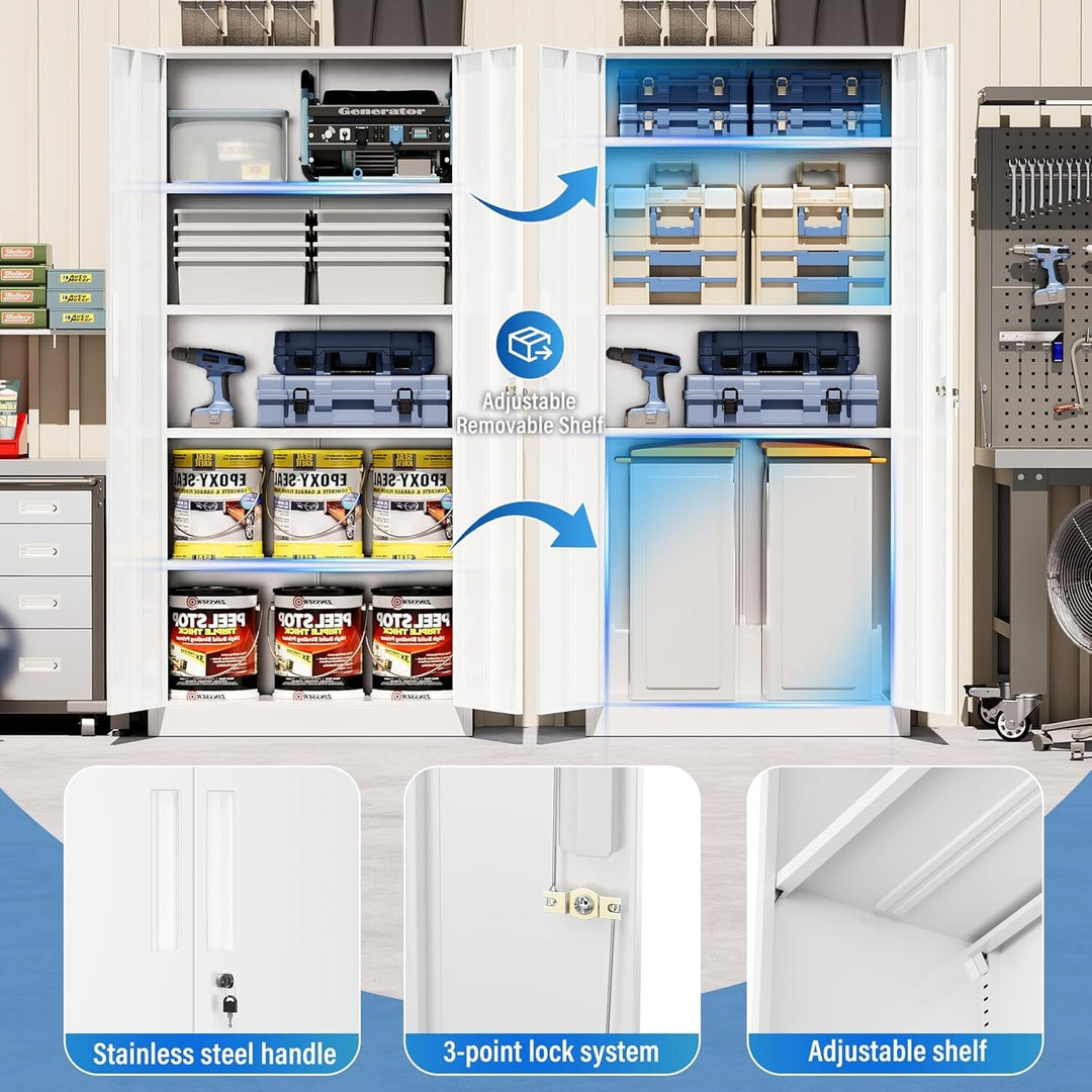 71'' H Metal Garage Storage Work Cabinet with Locking Doors and Adjustable Shelves
