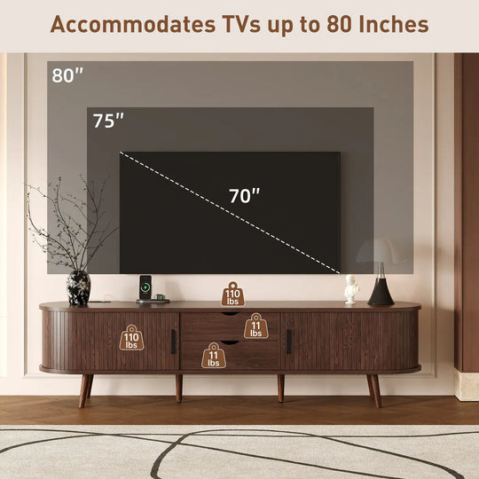 70 in Modern TV Stand with Rattan Doors - N/A