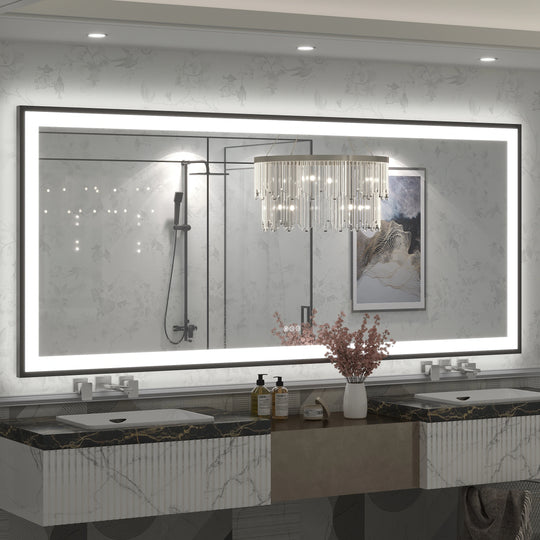 Extra Large Black Frame LED Bathroom Vanity Mirror with 3 Years Warranty and UL Certified