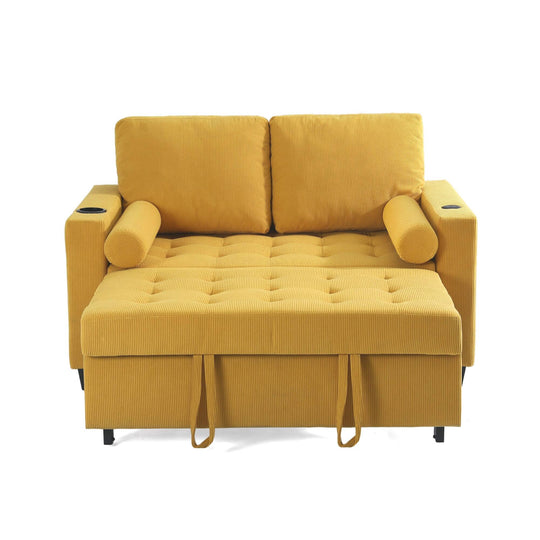 3-In-1 Pull-Out Sleeper Sofa Bed Convertible Adjustable Multi-Functional Loveseat with USB Port