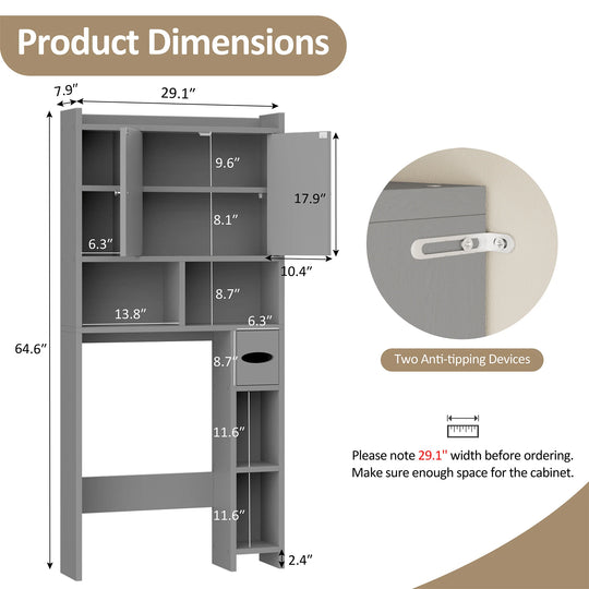 Over-The-Toilet Bathroom Storage Cabinet with Tissue Holder