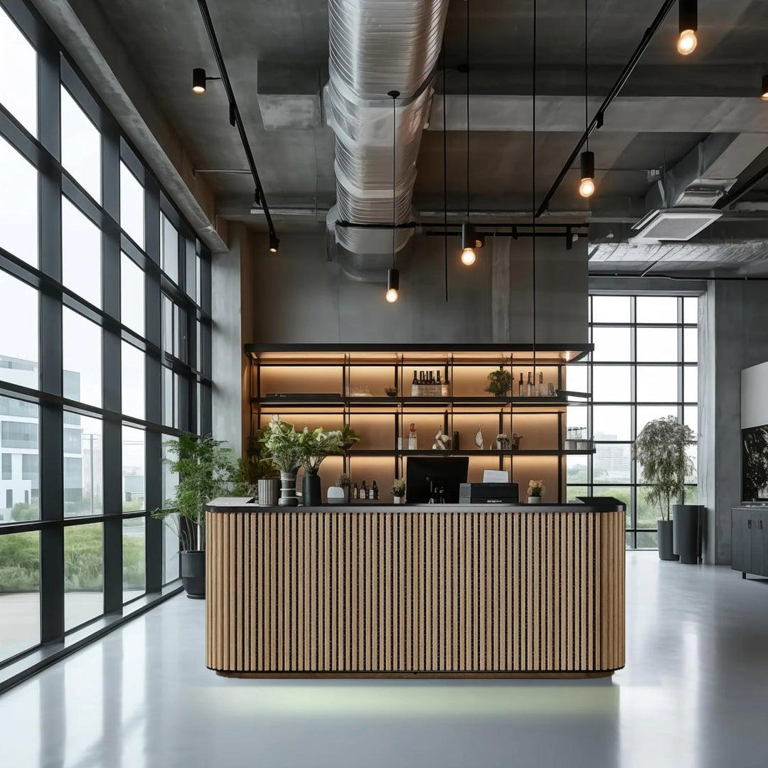 WESOME 70.87In Mid Century Curved Reception Desk with Cable Box LED Light