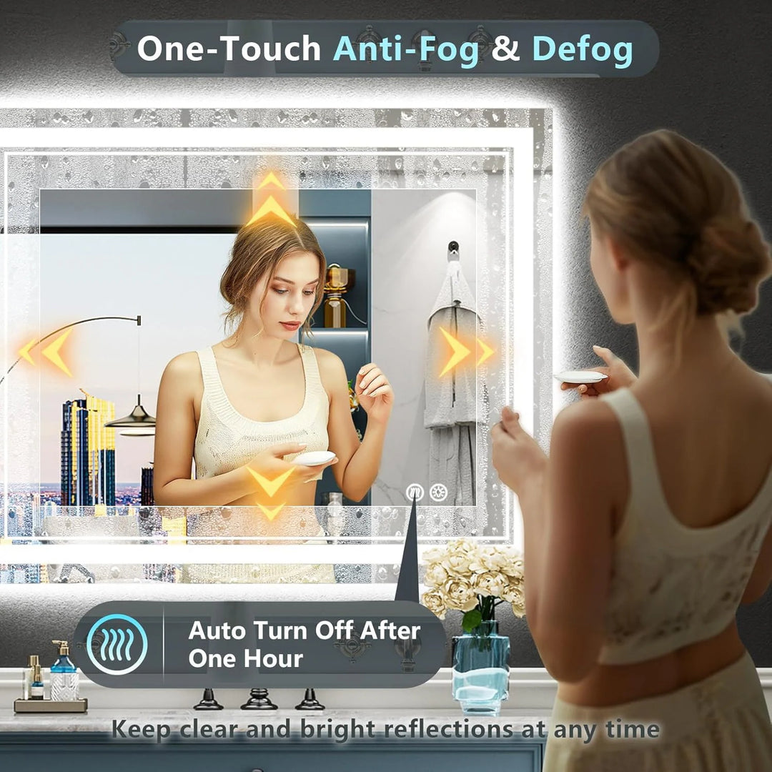 Full Size Front & Back LED Lighted Anti-Fog Tempered Glass Wall Bathroom Vanity Mirror, 3-Year Warranty & ETL Certification