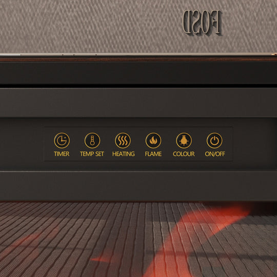 Modern Black Fireplace TV Stand Combo,Remote Fireplace Heater,2 Drawers,Light Strip & USB