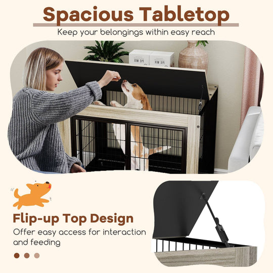Dog Crate Furniture Industrial Dog Kennel W/ Flip-Up Top