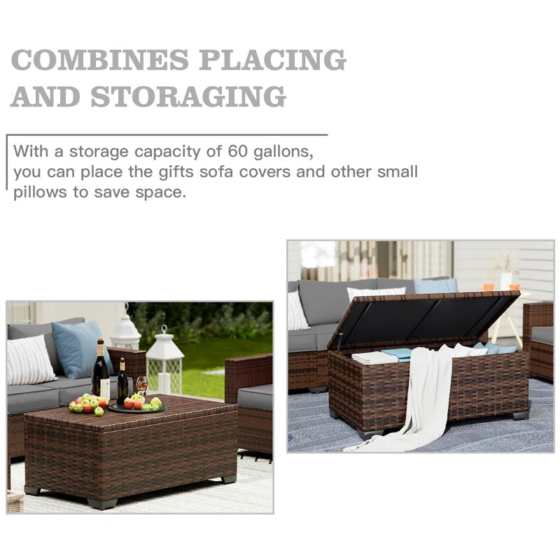 Azoriah 7 - Person Oversized Armrest Outdoor Sectional Furniture Rattan Sets W/Storage Table